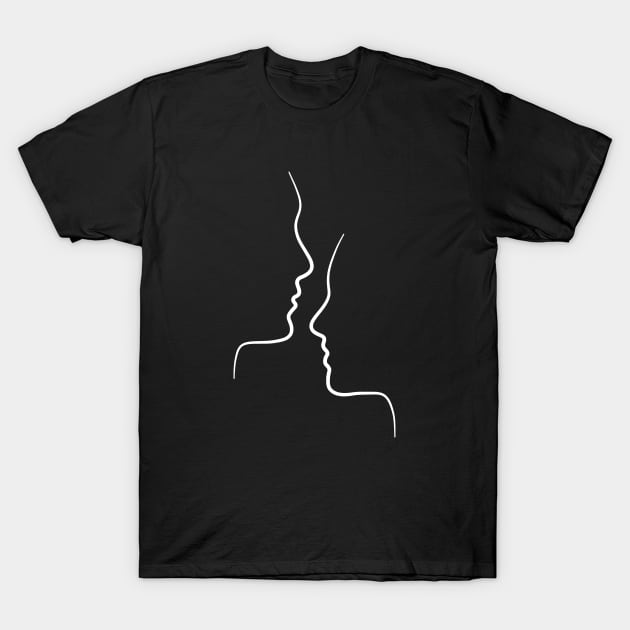 Two Faces Minimalist Line Art Drawing - Face to Face T-Shirt by PeachOnAWindowsill